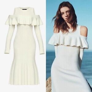BCBGMAXAZARIA CAROL ANN  COLD SHOULDER RUFFLE LS SWEATER DRESS SZ M $300